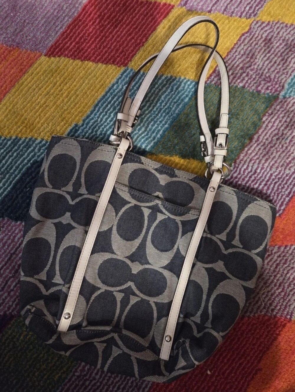 Coach Hampton Purse Navy Denim Signature Tote Shoulder Bag